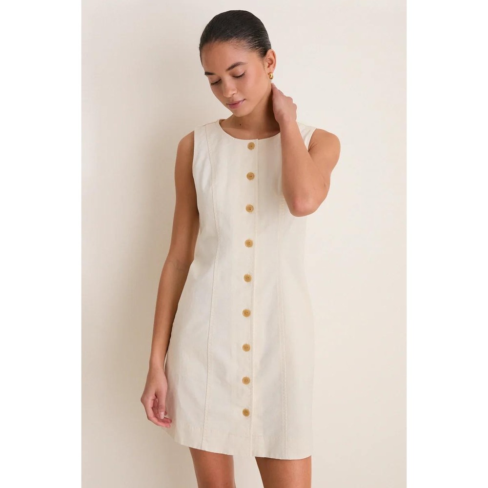 NWT Tuckernuck Stone Chino Rhoda Mini Dress Cream Shirt Dress ($198) XS
